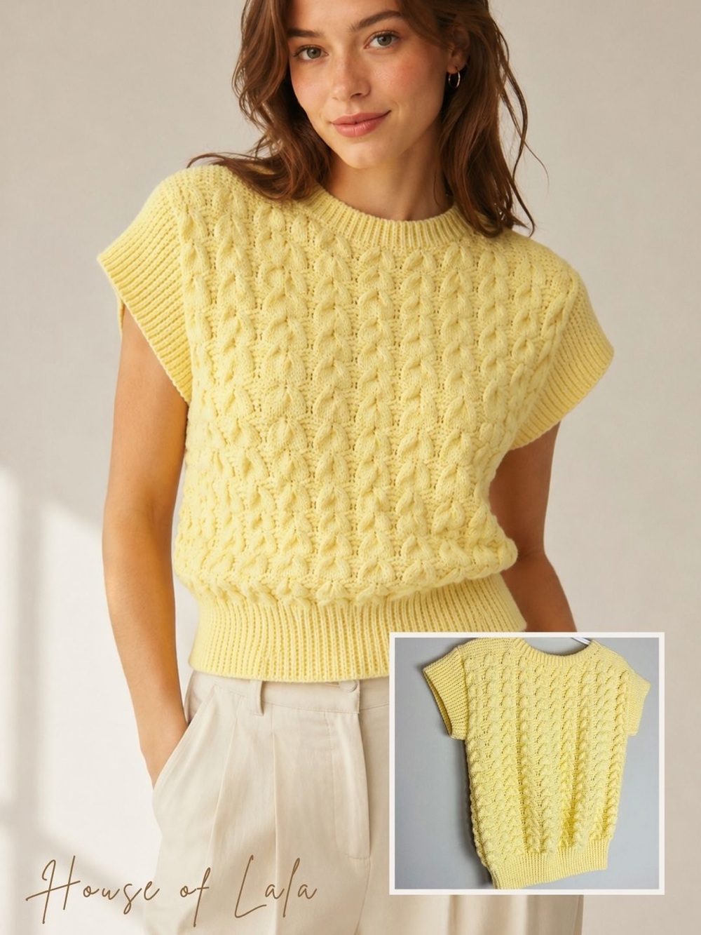 Vintage soft yellow knit crochet knit t shirt top